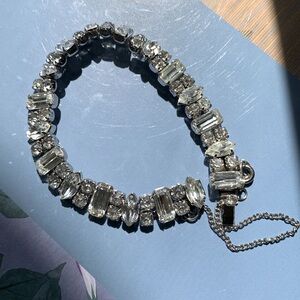 Signed Albert Weiss Icy crystal Rhinestone bracelet with safety chain